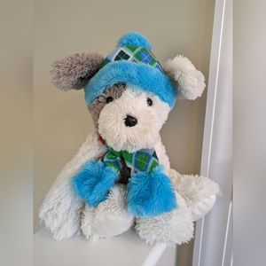 Hugfun White & beige Puppy Plush with Blue Hat &  Scarf Stuffed Animal Toy